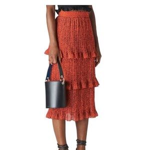 Whistles Tiered Plisse Leopard Midi Skirt